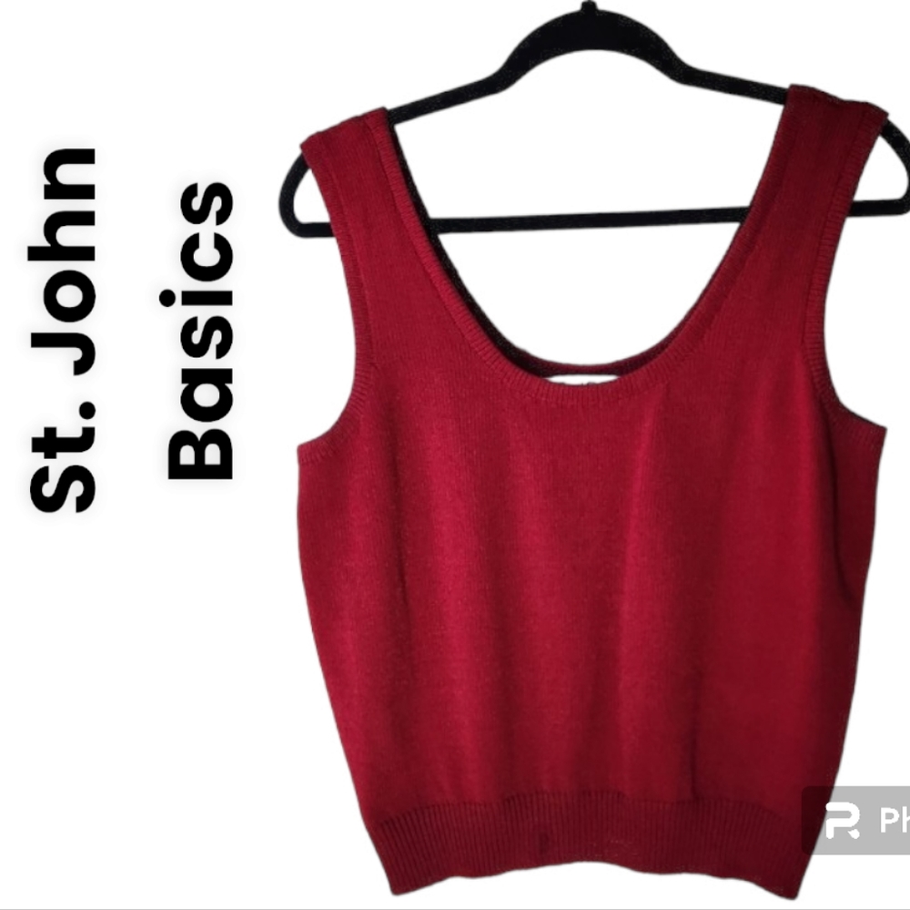 St. John Basics cranberry red sleeveless cropped sweater women's -no siz…